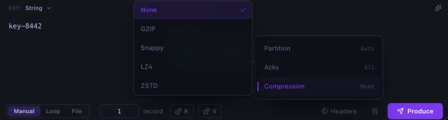 Choosing producer compression in Kafma
