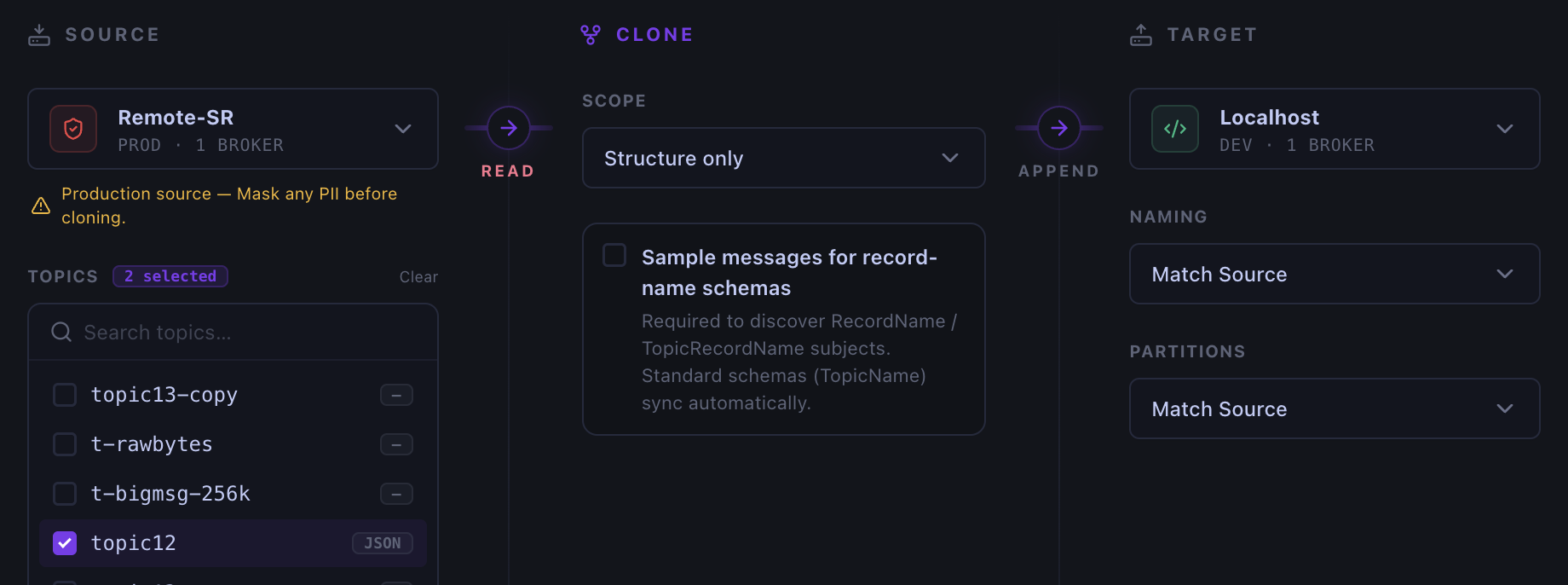 Using Structure only with optional message sampling to discover record-name schemas